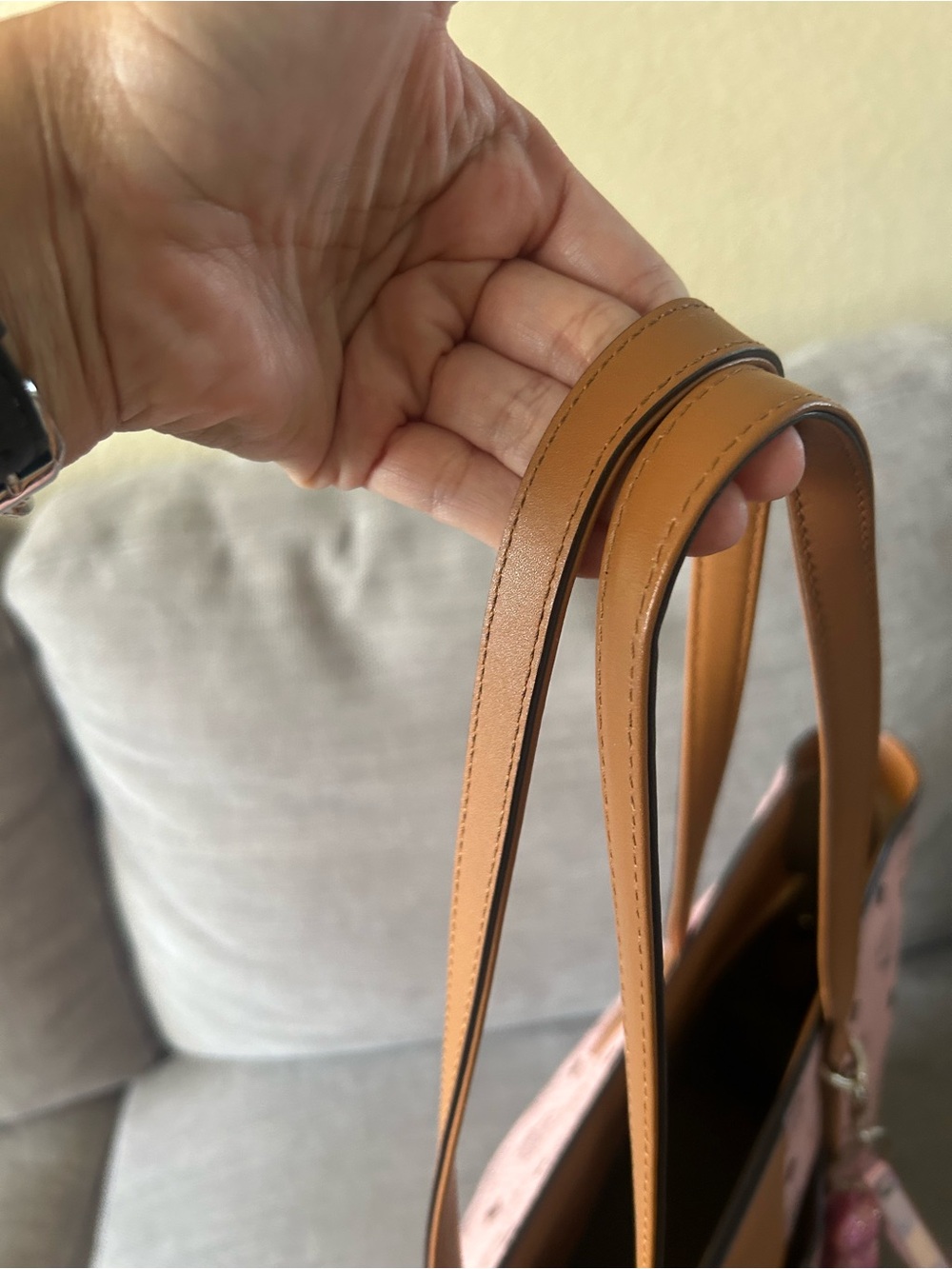 MCM Pink Monogram Tote with Brown Leather Trim - Picture 6 of 10